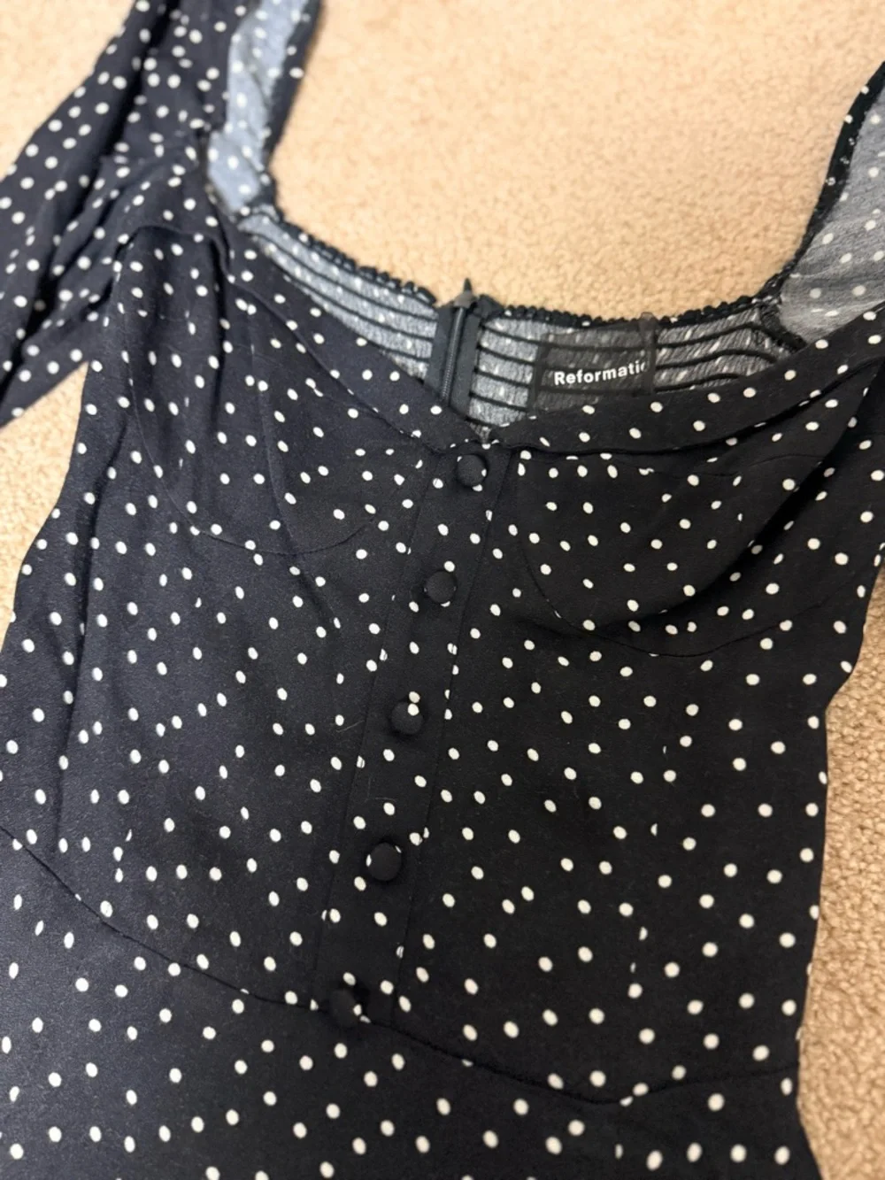 Reformation Black Polka‎ Dot Sweetheart Mini Dress Size 6 Preowned